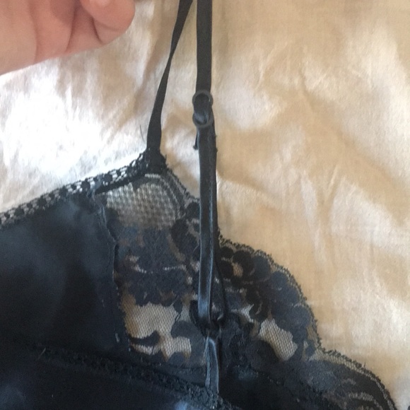 🇨🇦 FRENCH MAID | Vintage Black Satin & Lace Camisole Lingerie Tank Top Chemise - Picture 7 of 8